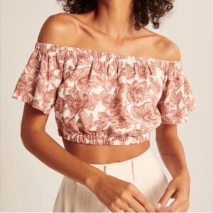 NWT Abercrombie & Fitch Blush Pink Floral Off-Shoulder Crop Top